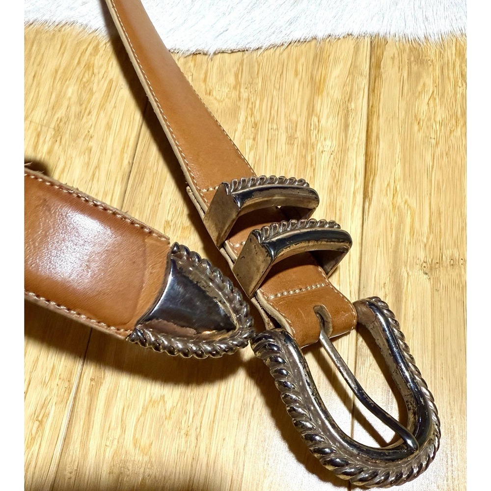 BRIGHTON Brown Leather Belt - Women's Size Small With Silver‎ Hardware